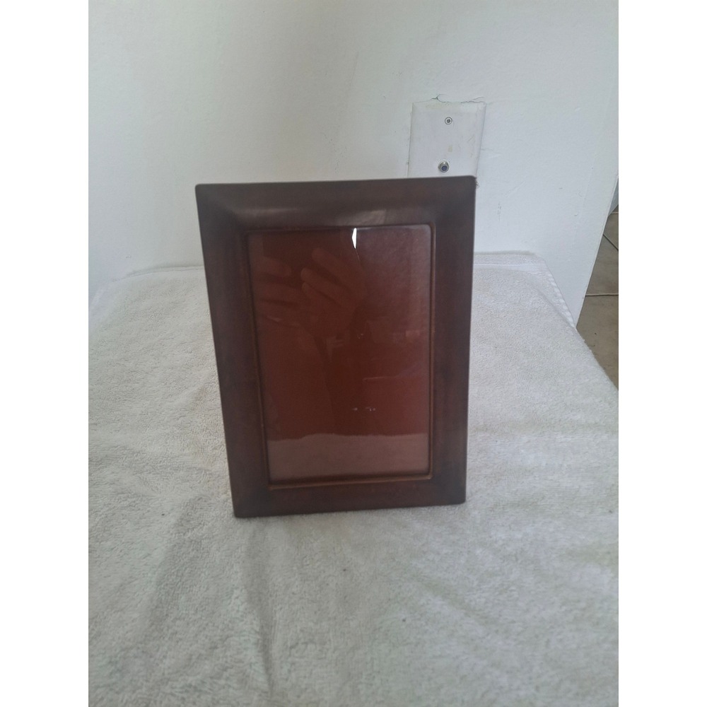Vintage Bridle Leather Picture Frame Brown Mahogany Beveled Tabletop 5x7 7x9.5